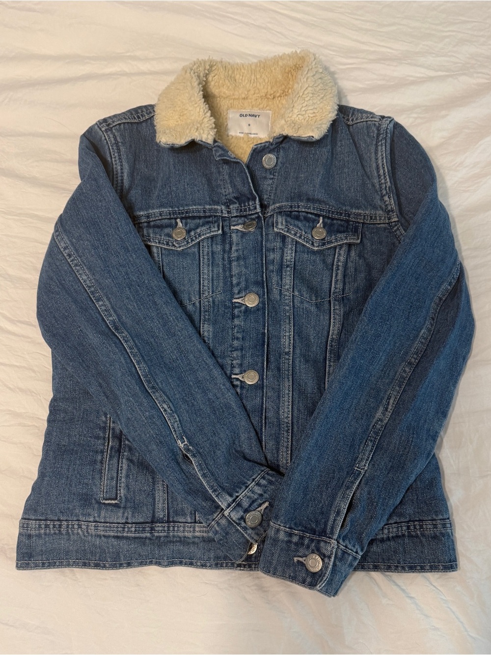 Old Navy Blue Denim Trucker Jacket Sherpa Lined Y2K Women’s Size Small